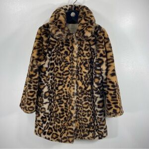 Copper Key Leopard Animal Print Faux Fur Luxe Runway Statement Topper Coat 4 6
